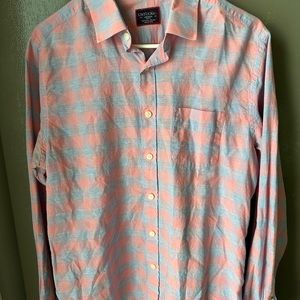 UNTUCKit Anderson Coral Blue Linen Blend Plaid Men's Button Down Shirt slim fit